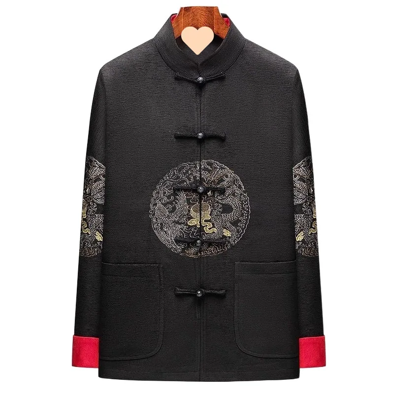 Jaet da uomo cinese Sle di mezza età e ly Primavera Autunno Top Papà epa Costume tradizionale in poliestere Regular Thin