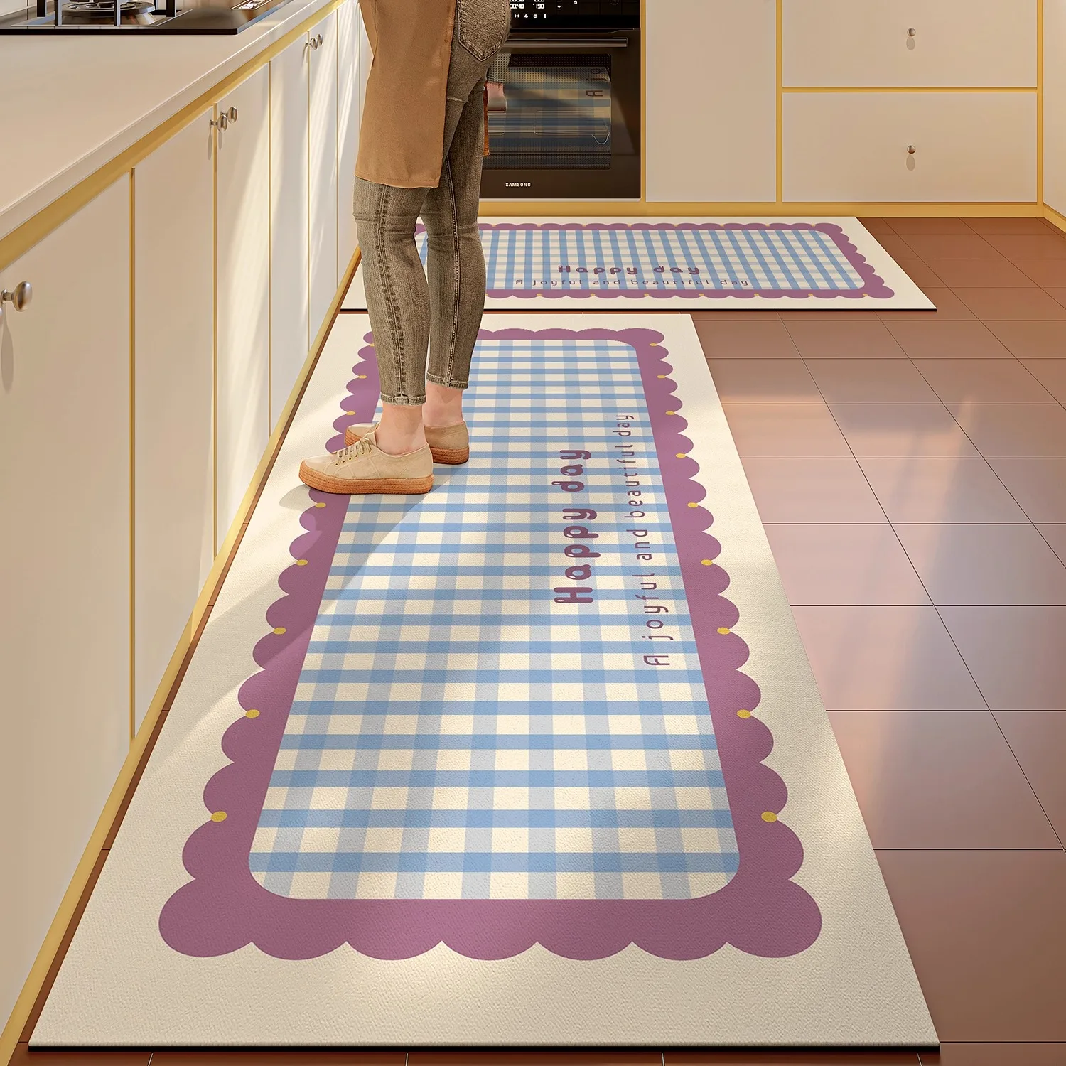 Non-slip Kitchen Floor Mat Long Strip Runner Rugs PVC Leather Washable Kitchen Rug Oil-proof Waterproof Carpet Home Decoration