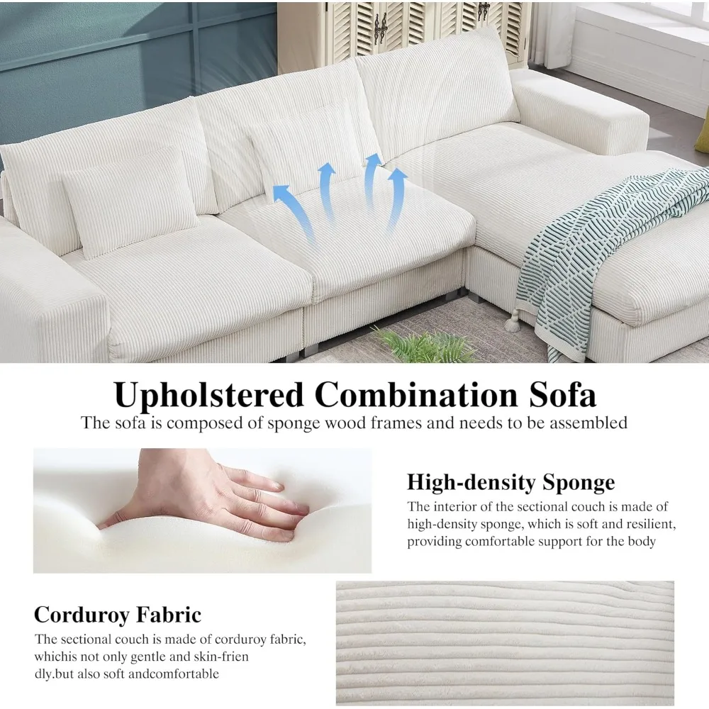 Современный Глубокий секционный диван L-образной формы, вельветовый диван 113/дюймовый с шезлонгом для комфорта гостиной