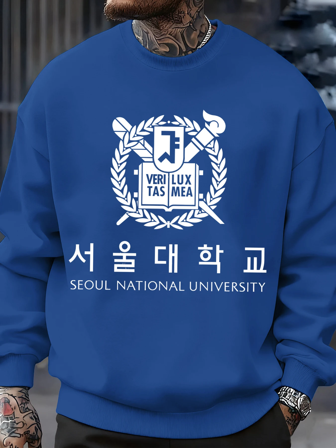 جامعة سيول الوطنية نمط الرجال البلوز الصوف الخريف الشارع الشهير Crewneck المتضخم البلوفرات الهيب هوب للجنسين الملابس #2