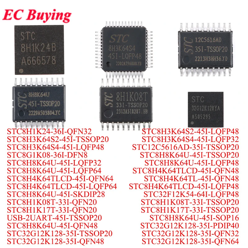1-20Pcs STC8H1K24 STC8H3K64S2 STC12C5616AD STC8G1K08 STC8H8K64U STC8H4K64TLCD STC8H8K64U STC32F12K54 STC8H1K08T  STC8H1K17T Chip