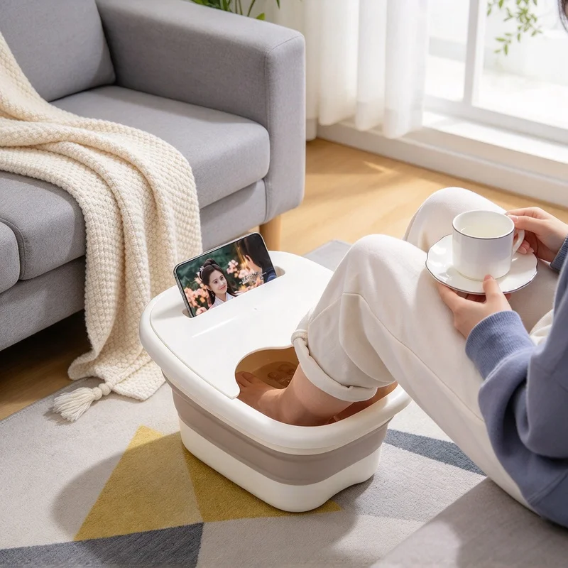 Collapsible Foot Soak Tub, Foldable Foot Spa Basin with Massage Nodes for Home Pedicure and Foot Relax