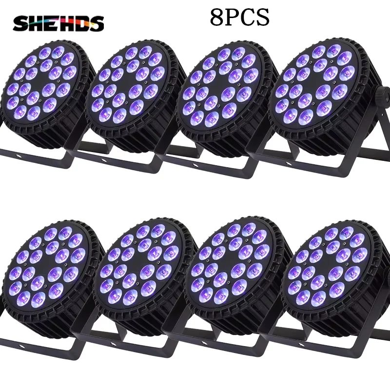 SHEHDS 8PCS LED Flat Par 18x12W RGBW/18x18W RGBWA+UV 6in1 Lighting Aluminum Alloy DJ Disco Stage Ball Christmas Decoration