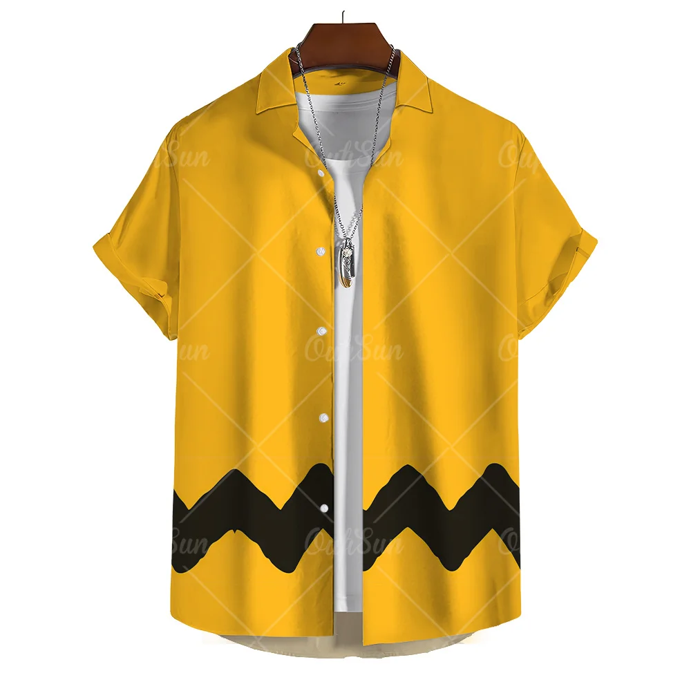 Fashion Yellow Oversized Hawaiian Social Shirt For Men Camisas Casuais Men\'s Summer Clothing 3d Print Short Sleeves Top Blouse