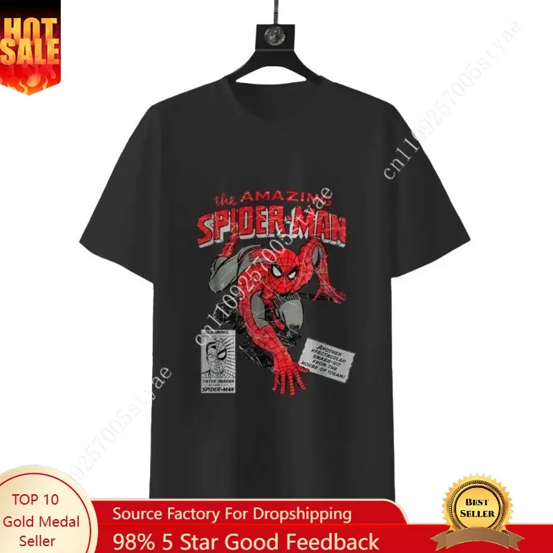 

MARVEL The Amazing Spider-Man Retro Comic T-Shirt Black Graphic Tee for Fans of Classic Superhero Design Medium Size 100% Cotton