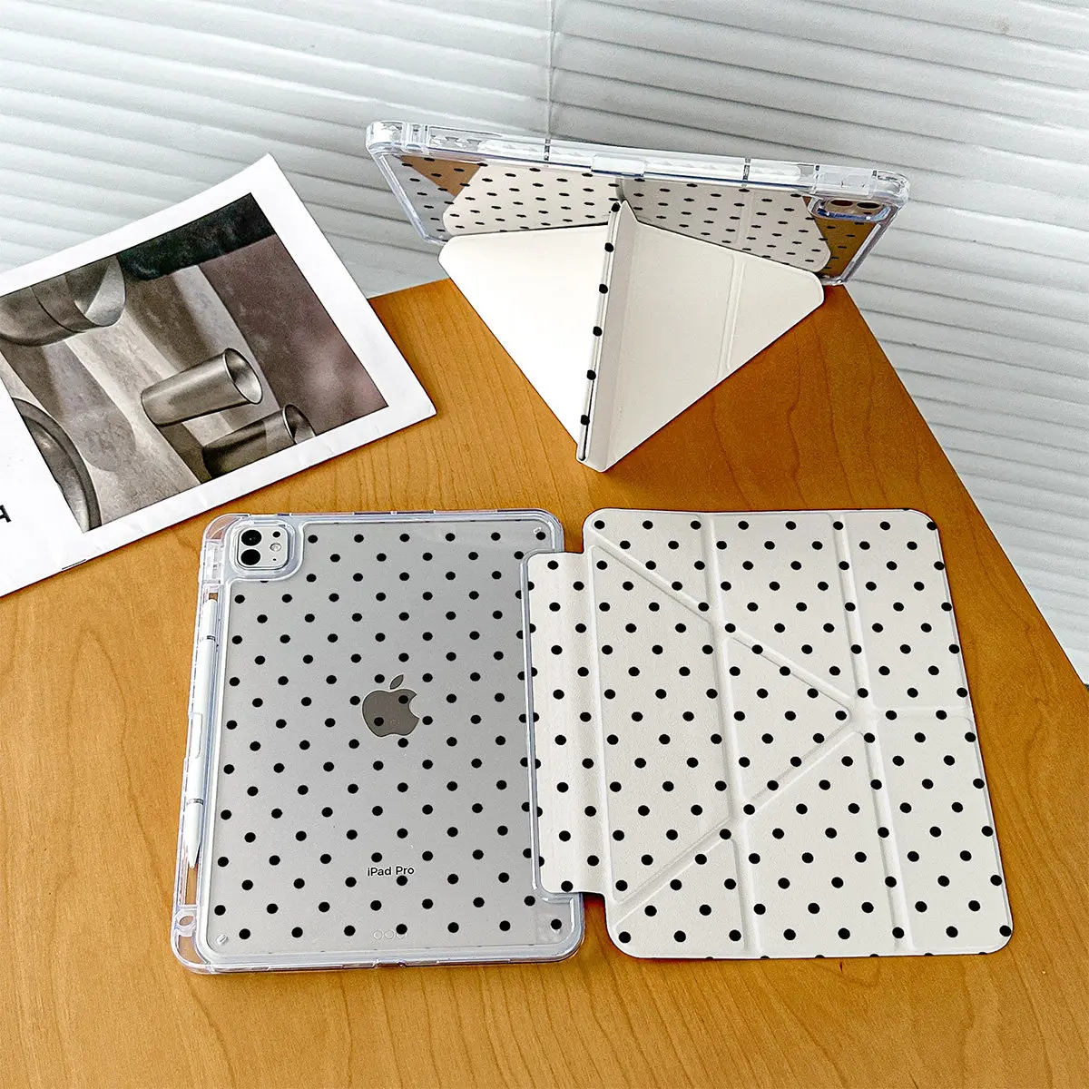 Ins Korean Black Polka Dots Y2K Tablet Case For iPad Pro 13in 11th M5M4 12.9in A16 7/8/9/10th Air4/5/6/7 11in M2M3 Mini Cover