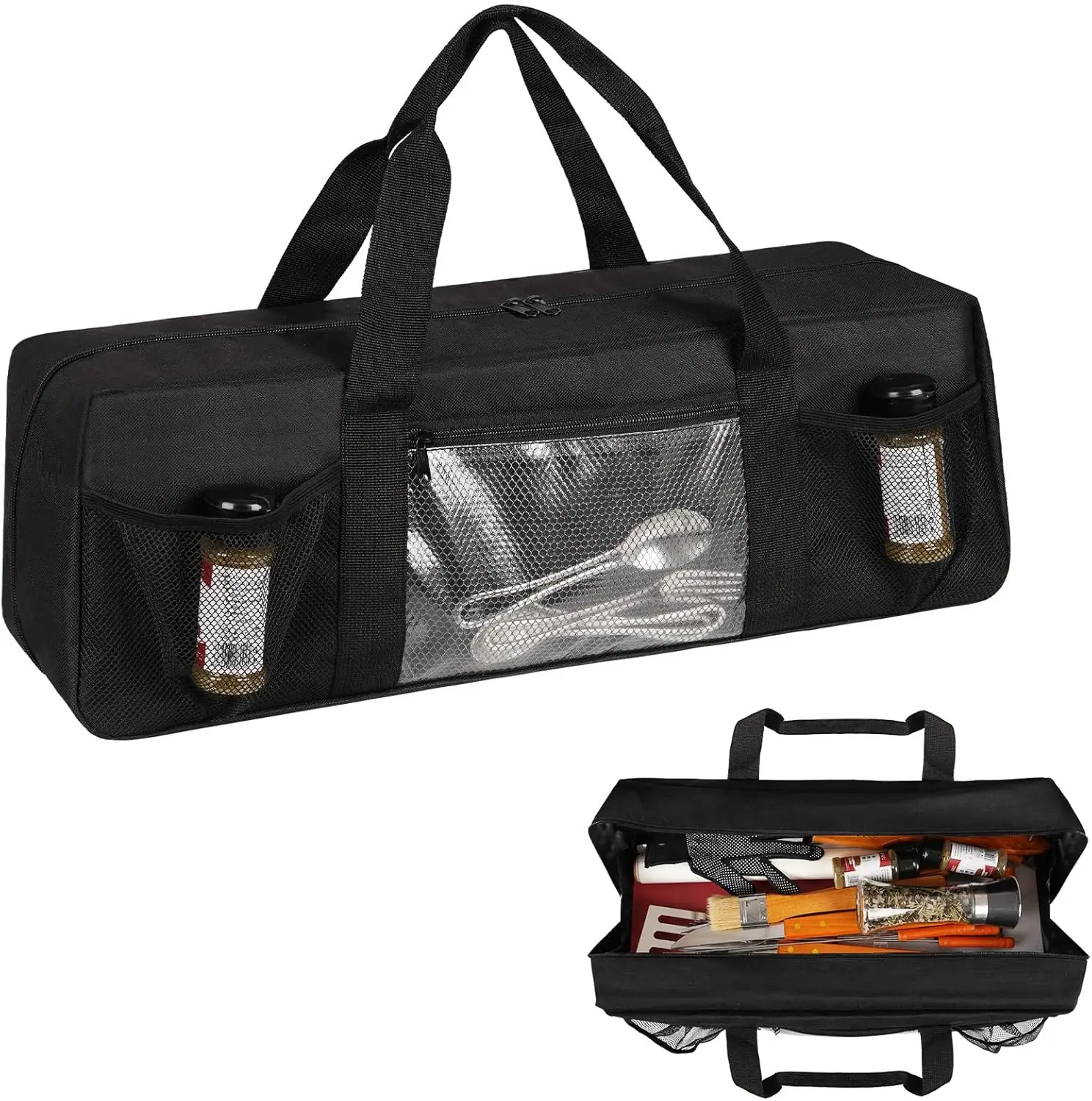 

Grill Tool Storage Bag, Large Grill Utensil Storage Caddy with Pockets, BBQ Tools Storage Bag for Outdoor Camping(Black)
