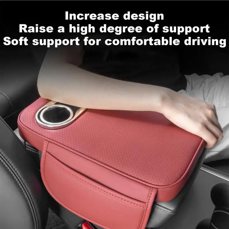 Car Center Console Armrest Cushion With 2 Cup Holder And Side Pocket PU Leather Auto Amrest Heighten Pads Car Arm Rest Cover
