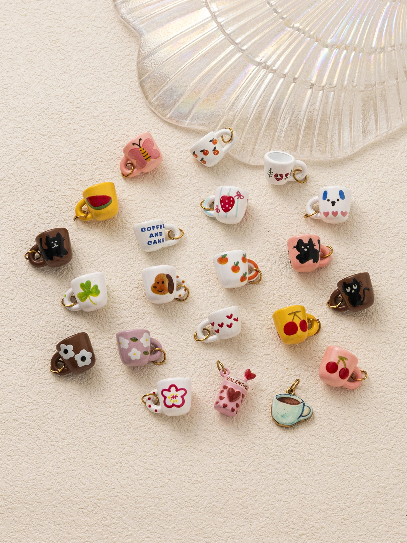 Modische und niedliche neue Cup-Serie Blumen-Liebes-Orangen-DIY-Anhänger für Schmuck – Detail 2