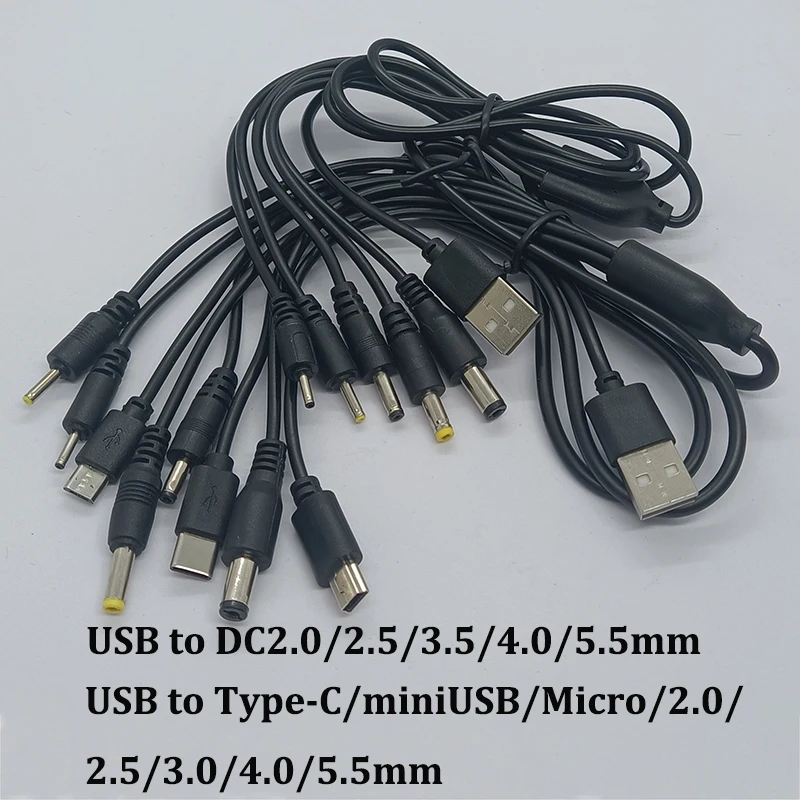 1PCS USB to Type-C/miniUSB/Micro DC2.0/2.5/3.0/4.0/5.5mm Power Cord Universal Multi Head Circular Hole Charging Cable Connector