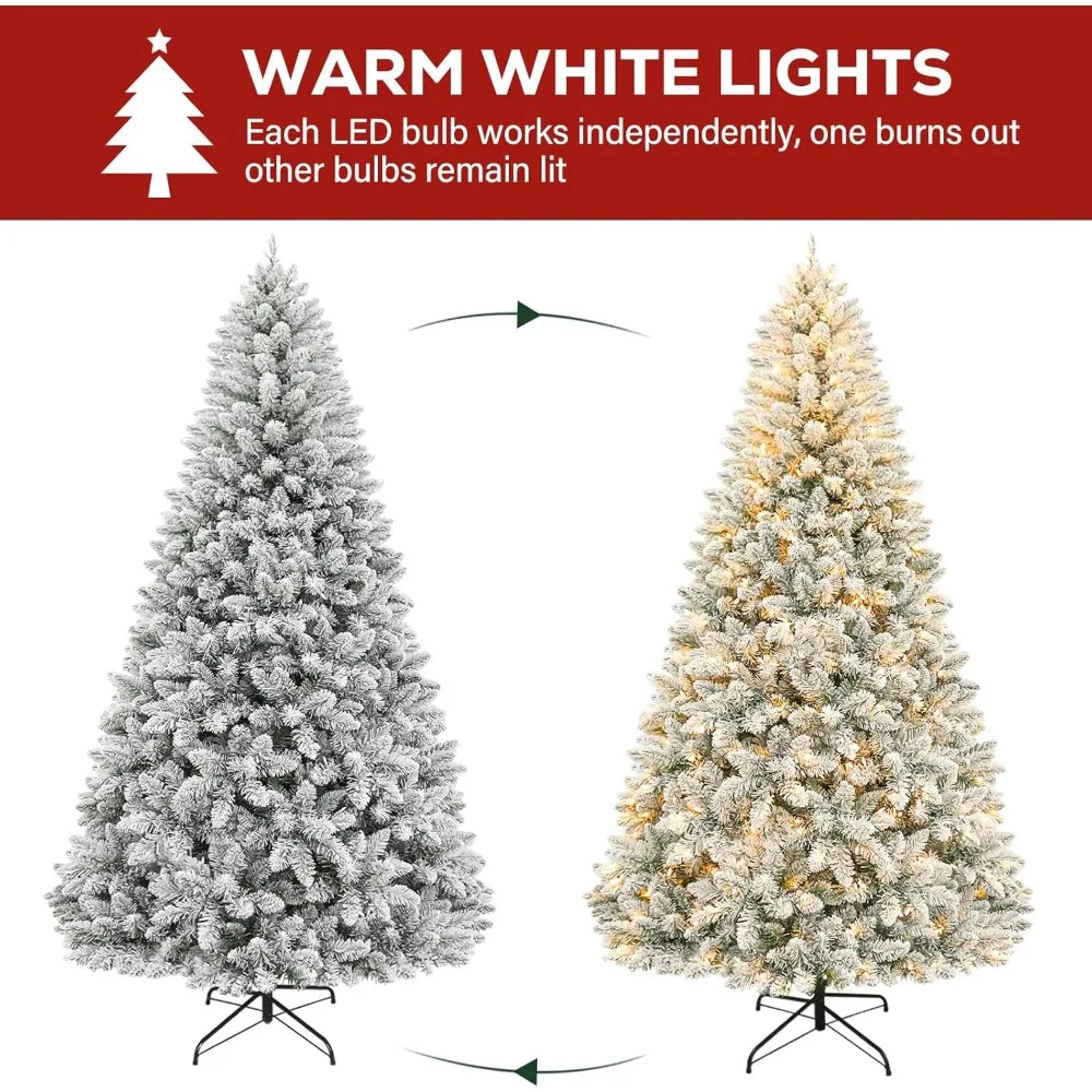 شجرة عيد الميلاد الاصطناعية الثلجية المضاءة مسبقًا بطول 7.5 أقدام مع 450 مصباح LED، وأطراف فرع 1446، وحامل معدني #4