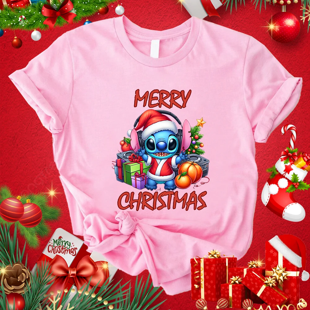 Camiseta feminina com estampa de Natal, blusa casual de manga curta, roupa solta, romance adulto, clássico