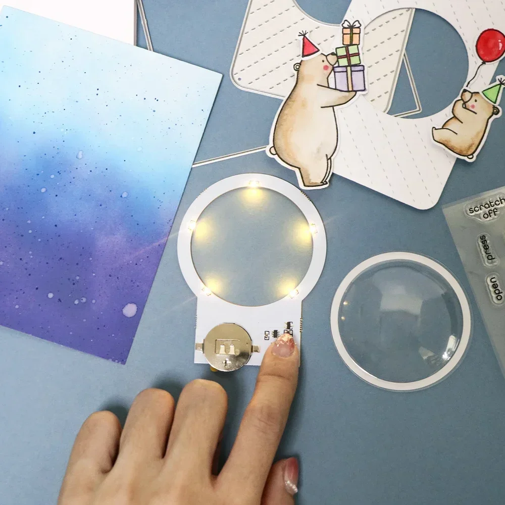 2-4pcs/set Self-Adhesive Light-Up Units with Warm White LEDs Halo Lights Kit for Making DIY Light-Up Cards Craft Without Battery