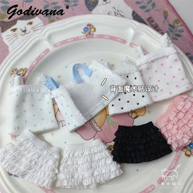 Azone Ob24 Ob2 BJD Doll Clothes Ancient Style Japanese Sweet Cute Polka Dot Pudding Suspender Top and Short Pleated Tutu Skirt
