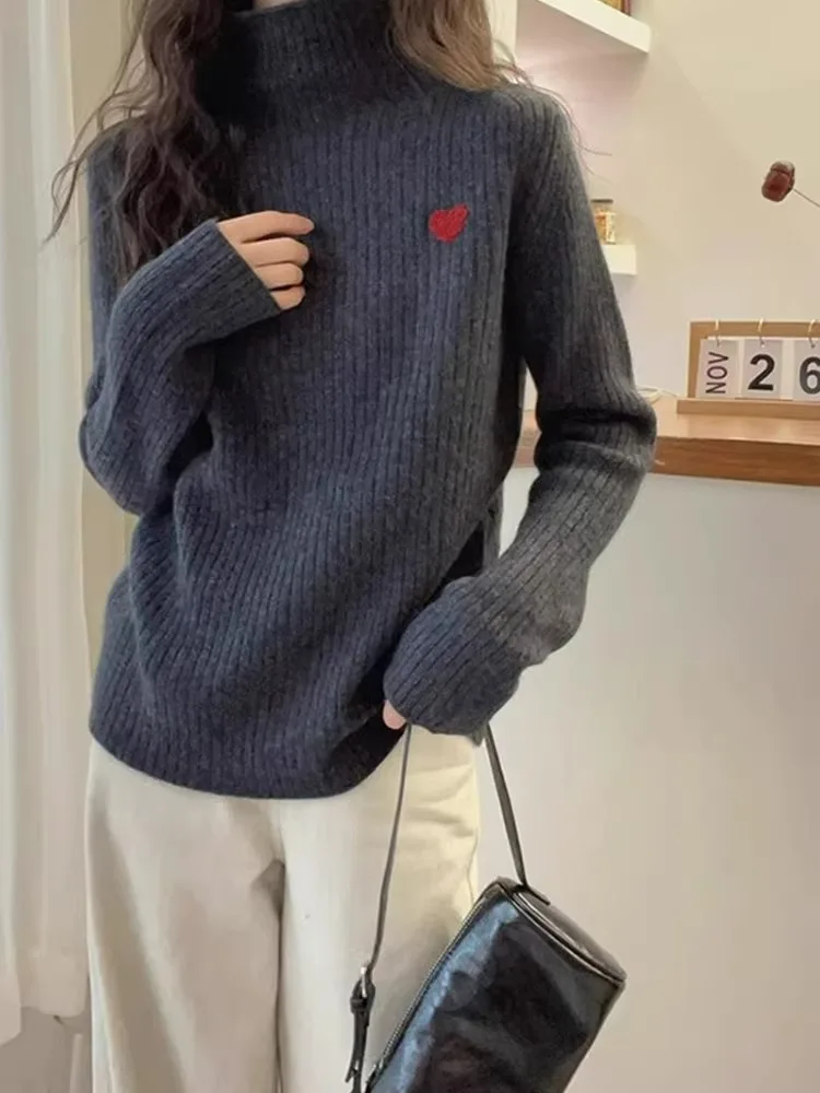 Comfortable Simple High-End Feeling Casual Knitted Sweater Long Sve Slimming Age-Defng Top Sli New Korean Version