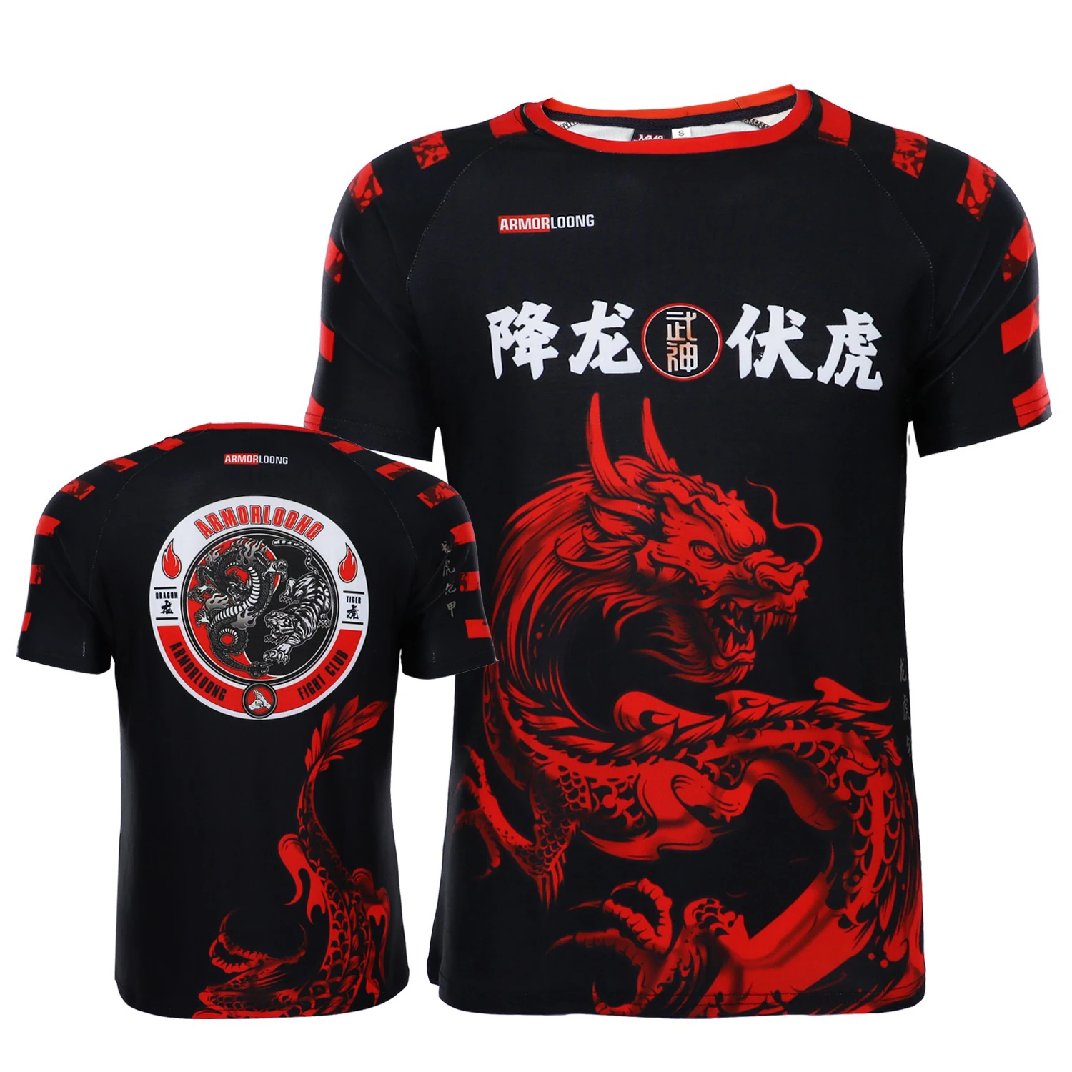 Rashguard Jiu Jitsu Grappling Fight MMA Shorts Gym Training Muay Thai Pants Kick Boxing T Shirt Men Red Dragon Thai Box Clothes