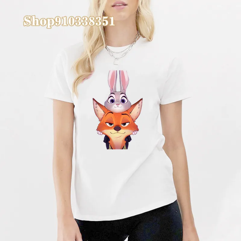 Vestiti Y2k T Shirt Harajuku anni '90 Zootopia Judy Nick T-shirt Divertente Maglietta a maniche corte Donna Top Tees Donna 2024 Estate