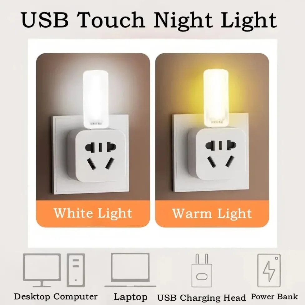Obrázek 6: 1/5/10pcs mini přenosné 5V USB dotek spínač noc lehký 5LED plug‑in lampa pro ložnice studovat PC notebook mobilní energie banka osvětlení