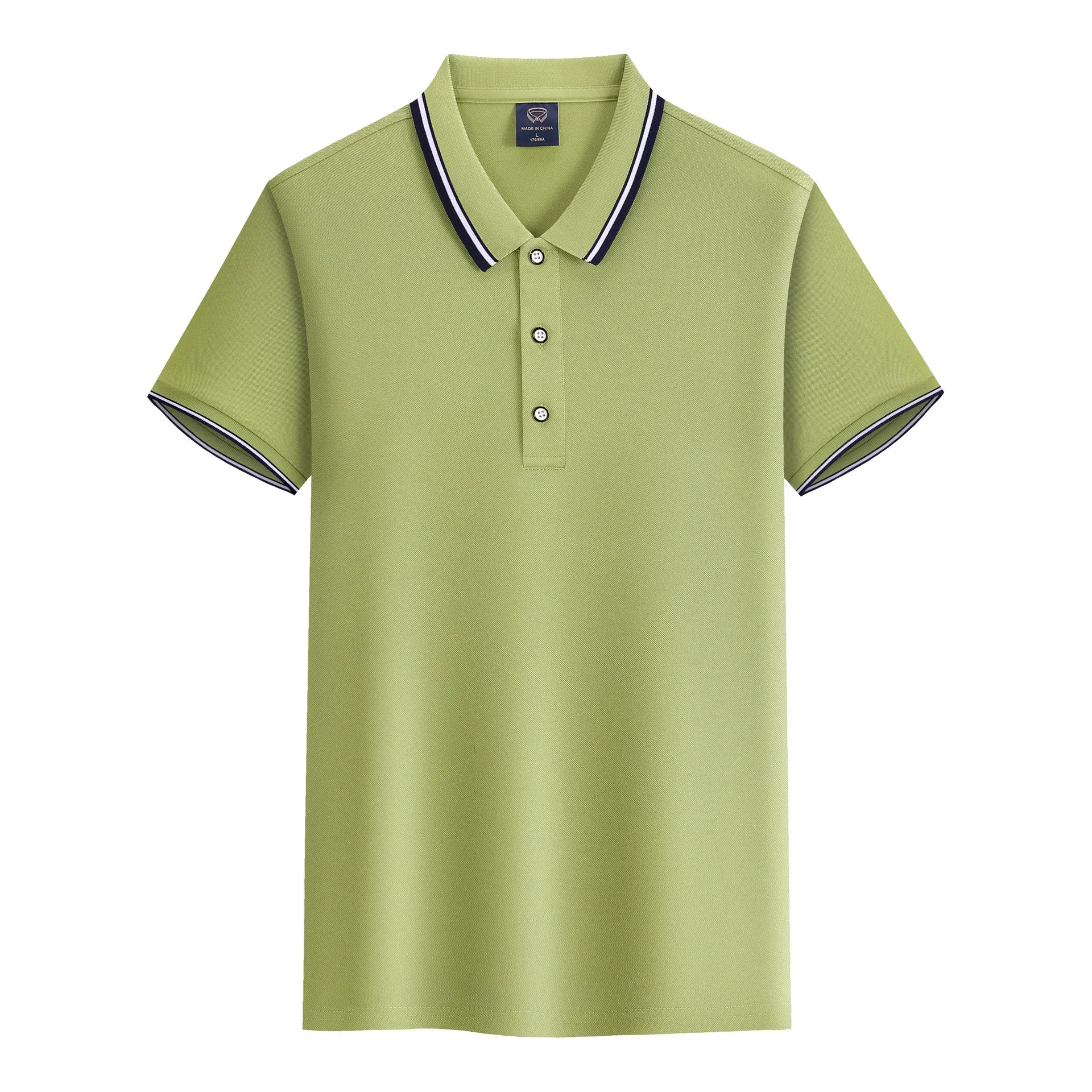 Short Sleeve Shirt Slim Fit Lightweight Contrast Trim Three Button Placket Golf T-Shirt Men's Ribbed Collar Striped Trim Casual