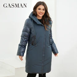 GASMAN – Trench-Coat mi-long à capuche pour femme, veste coupe-vent avec ceinture, fermeture éclair diagonale, grande taille, nouvelle collection automne LD-21805