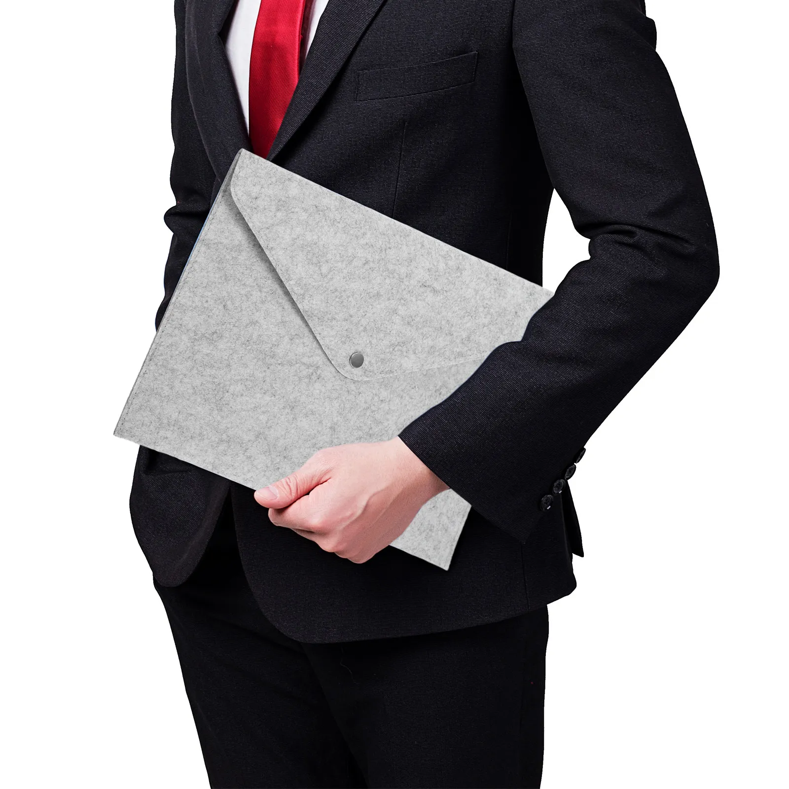 

Eco Friendly Wool Felt A4 File Folder 34x25x05cm Button Closure Storage Pouch Dark Light Grey Modern Document Carrier for Work