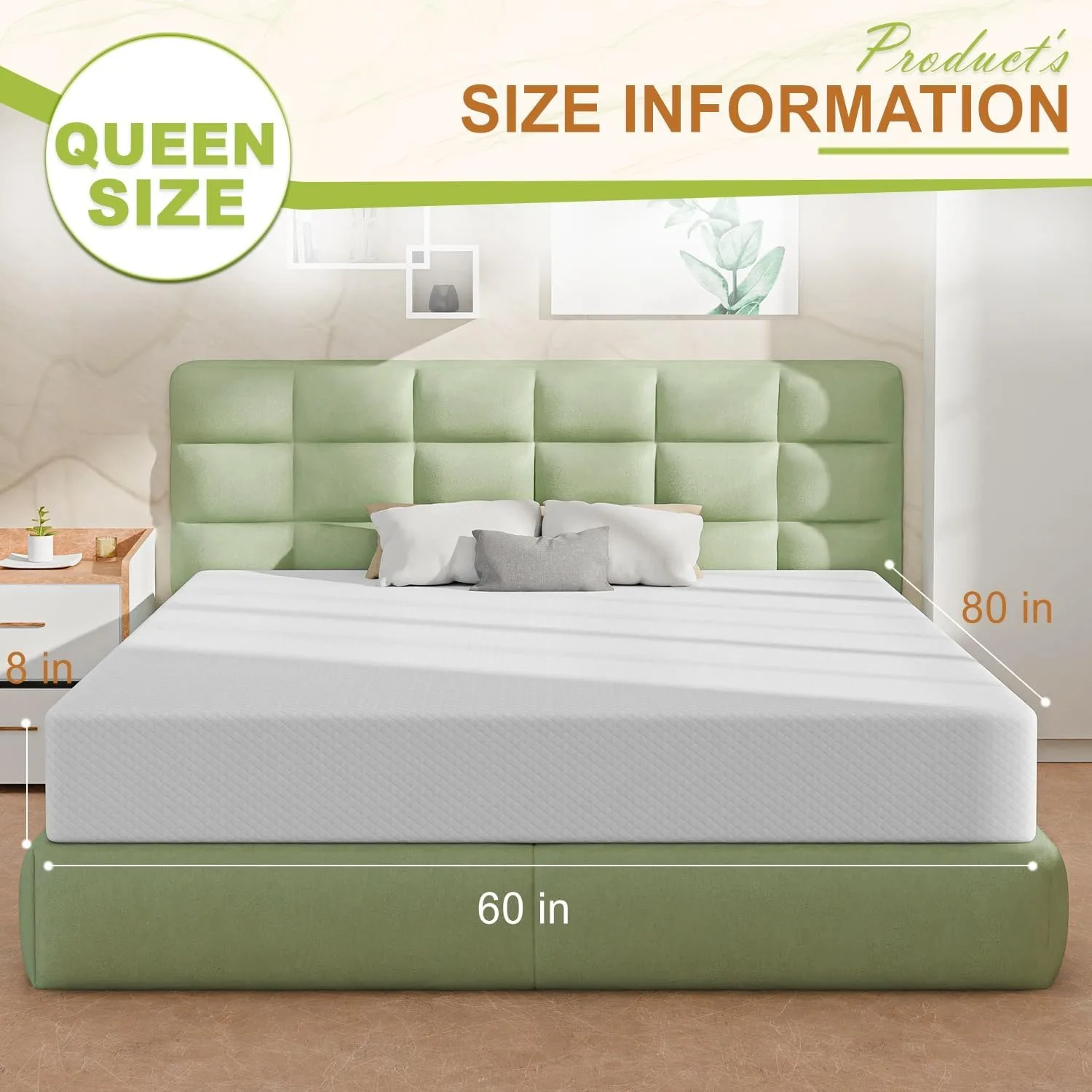 8 Inch Queen Mattress, Gel Memory Foam Queen Size Mattress, Pressure Relieving, Cooling Gel Foam, Queen Mattress in a Box,White