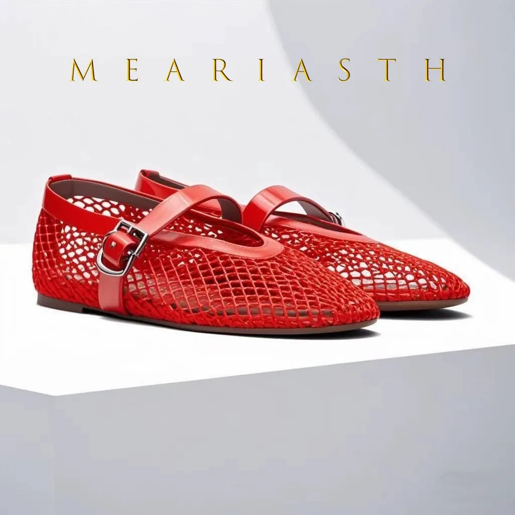 

size 35-43 Net flats fashion sandals new summer round head breathable non-slip line button Mary Jane fishnet shoes ladies shoes