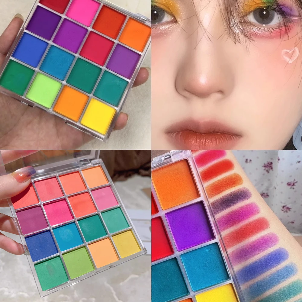 Kleurrijke 16-kleuren oogschaduwpalet Effen wrijven Poeder Helder Parelmoer Gradiënt Verven Pigment Voor Lichaam/Nagel/Ogen Make-up