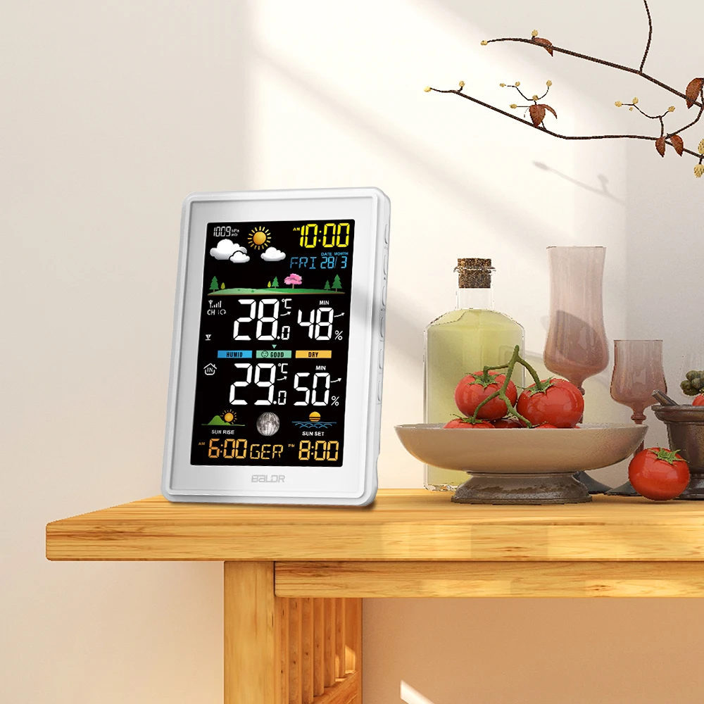 BALDR Wireless Digital Color Display Weather Station Clock Barometer Thermometer Hygrometer Trend Sun Time Forecast Sensor -40℃