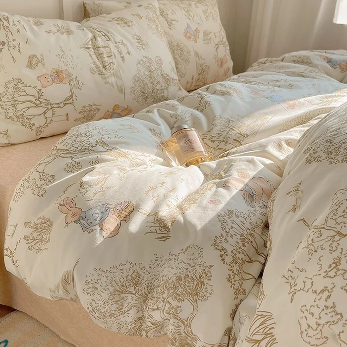 Cotton Bedding Set 4 Piece Pure Cotton Summer Cute Duvet Cover Sheet Student Dorm