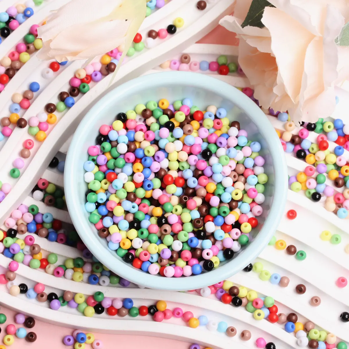 500Pcs/bag 4mm Mini Acrylic Soild Color Loose Beads For Jewelry Making DIY Crafts Jewelry Accessories Handmade Material