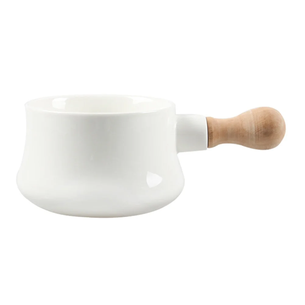 

Ceramic Soup Bowl with Wood Handle Elegant Thickened Breakfast Dessert Noodle Salad Rice Food Serving Bowl for Home