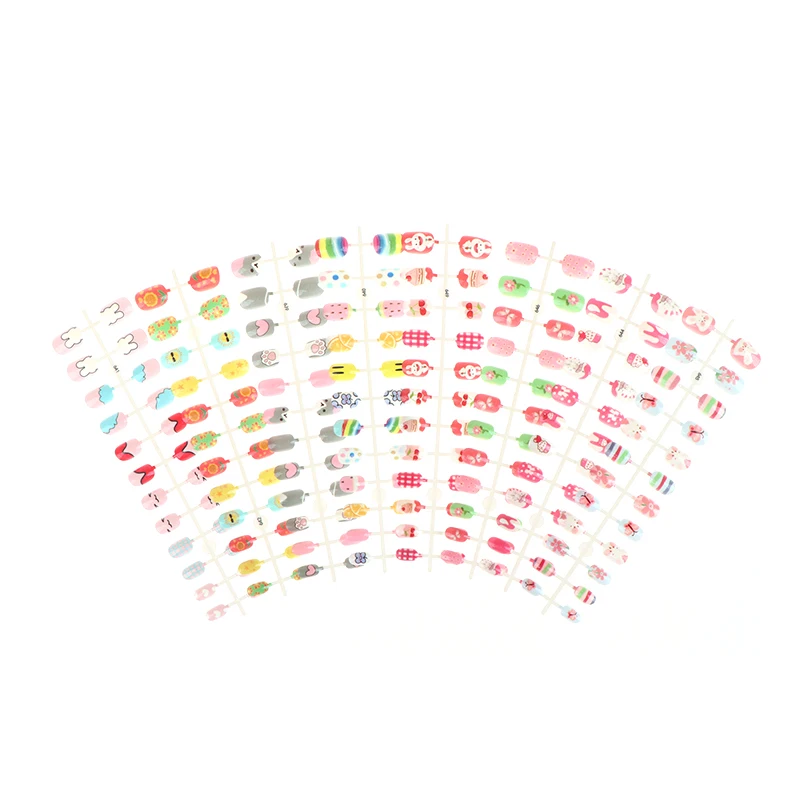 Kids Cartoon Pattern Design Wearing Fake Nails Strips Nail Tips Special Manicure Popular Children False Nails Press