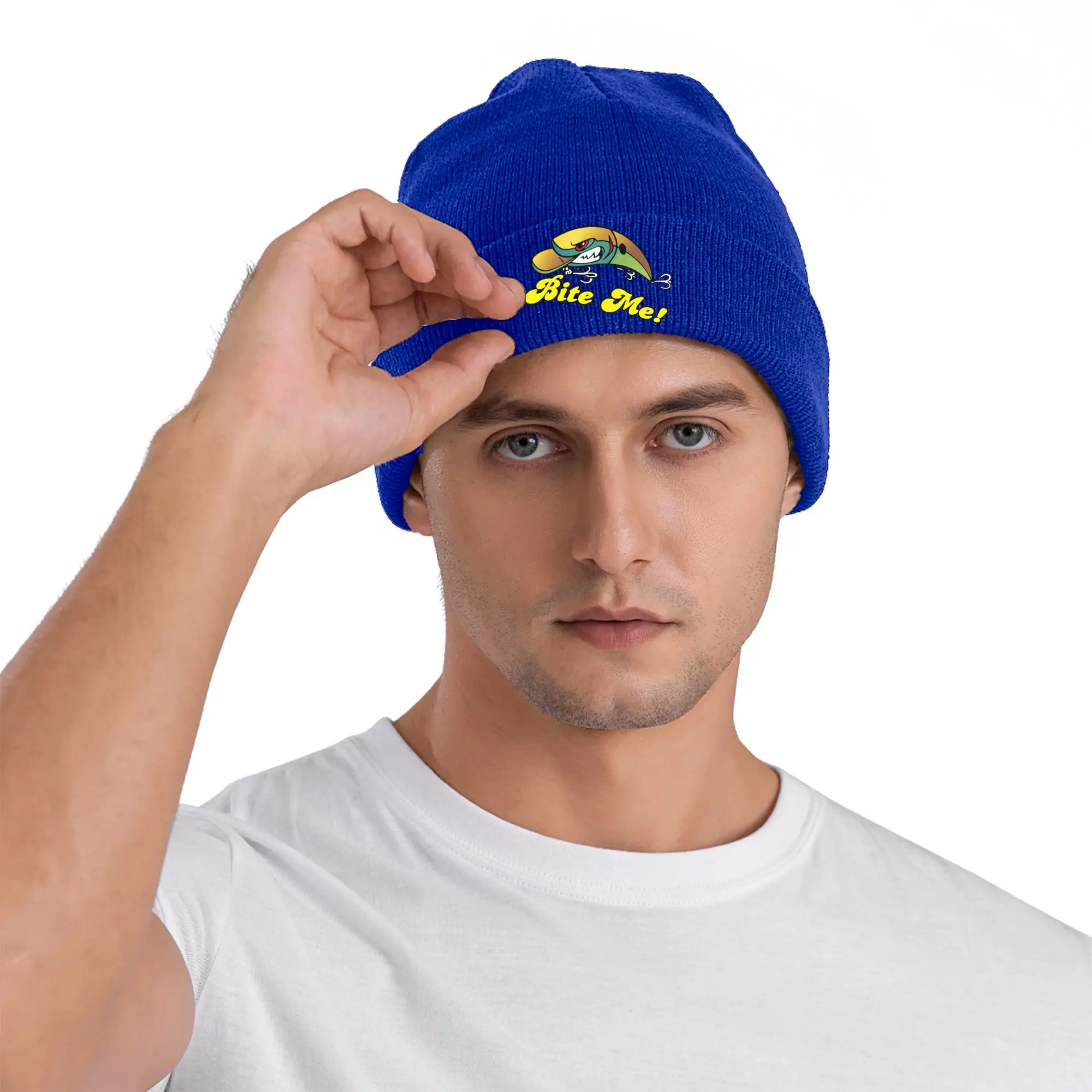 Cartoon funny Bite me Fishbone fishing Winter Skullies Beanies Hat Warm Autumn Knitted Hats Bonnet Caps for Women Men