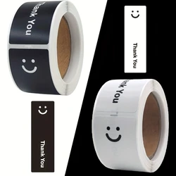 120Pcs/Roll Simple Smile Face Thank You Stickers Black/White Oblong 1.0*3.0in For Takeout PC Pad Fridge Gift Sealing Diy Decor