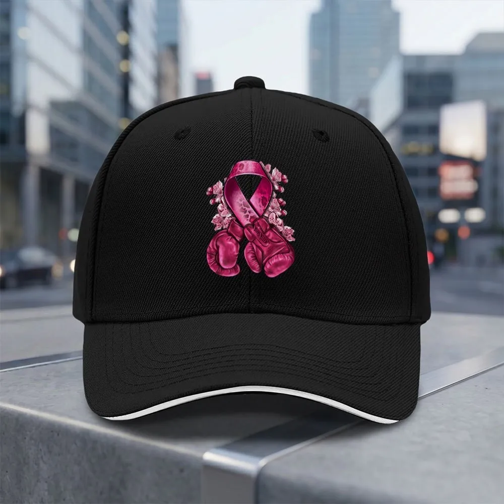 New Breast Cancer Awareness Pink Boxing Gloves with Ribbon Adjustable Baseball Cap Lightweight and Breathable