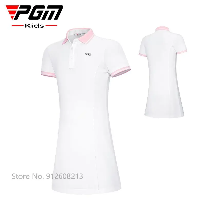 PGM Girls Short-sleeved Golf Polo Shirt Dress Children High Waist Golf Dress Summer Breathable Mesh Skirt Dresses Slim Clothes