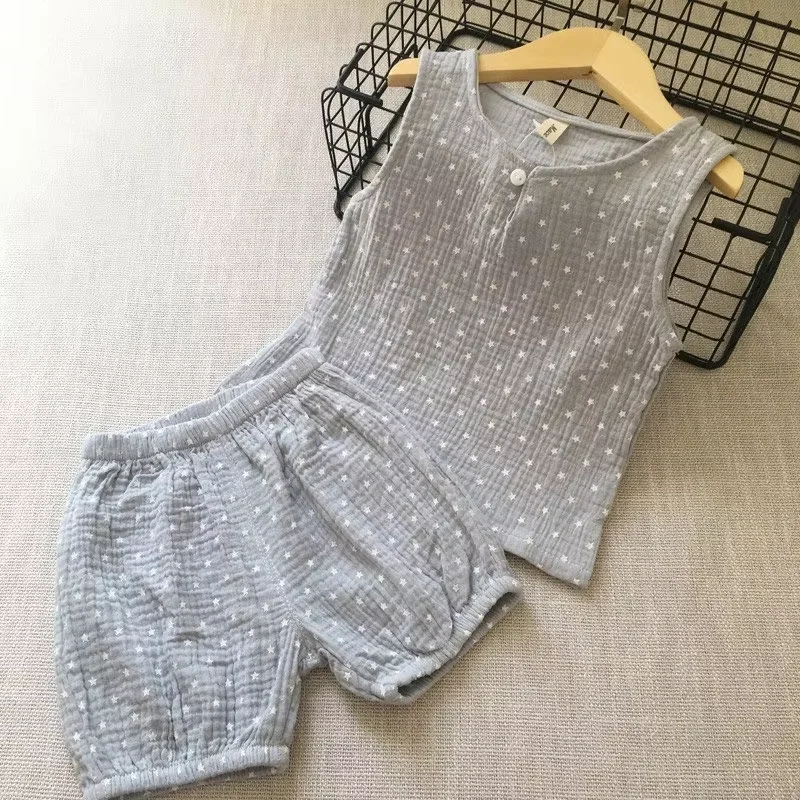Summer Boys and Girls Set 2026 New Children's Cotton Gauze Vest+Shorts Two-piece Set Baby Summer Outfit