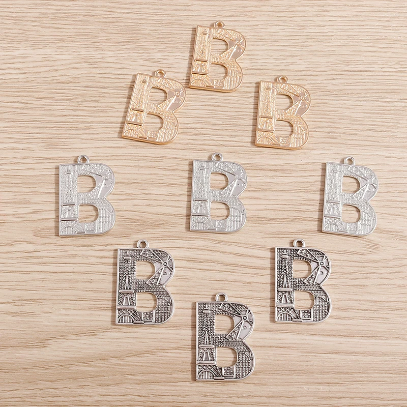 Tusember 10 Stück 30 x 20 mm Eiffelturm-Anhänger aus Legierung mit Buchstabe B für Ohrringe, Halsketten, Armbänder, Schmuckherstellung – Detail 3
