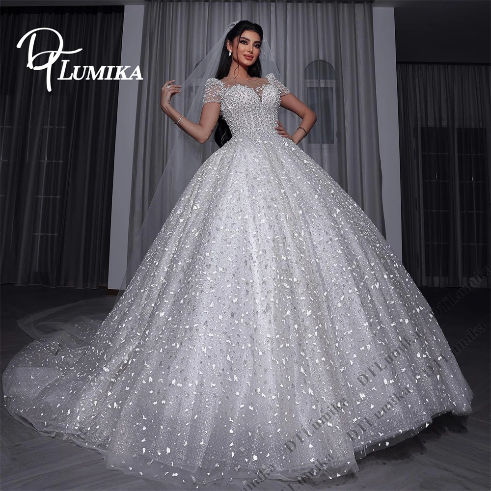 

Свадебное платье DTLumika Princess Large Ballgown с короткими рукавами, корсетом и вырезом в форме сердца, индивидуальный пошив, женские свадебные платья