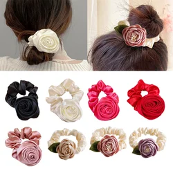 Large Intestine Hair Rings Scrunchies Big Flower Satin Hair Rope Hair Bands Decoration Elegant Elastic Ponytail Holders