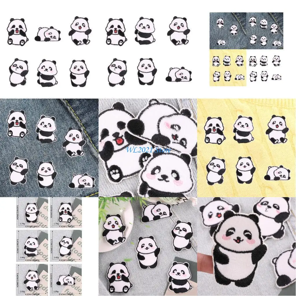 

G5GC 6pcs Panda Patches Selfadhesive Badges Patches Sticker No Sewing For Clothing Hat Accessories Decoration For Craft Lover