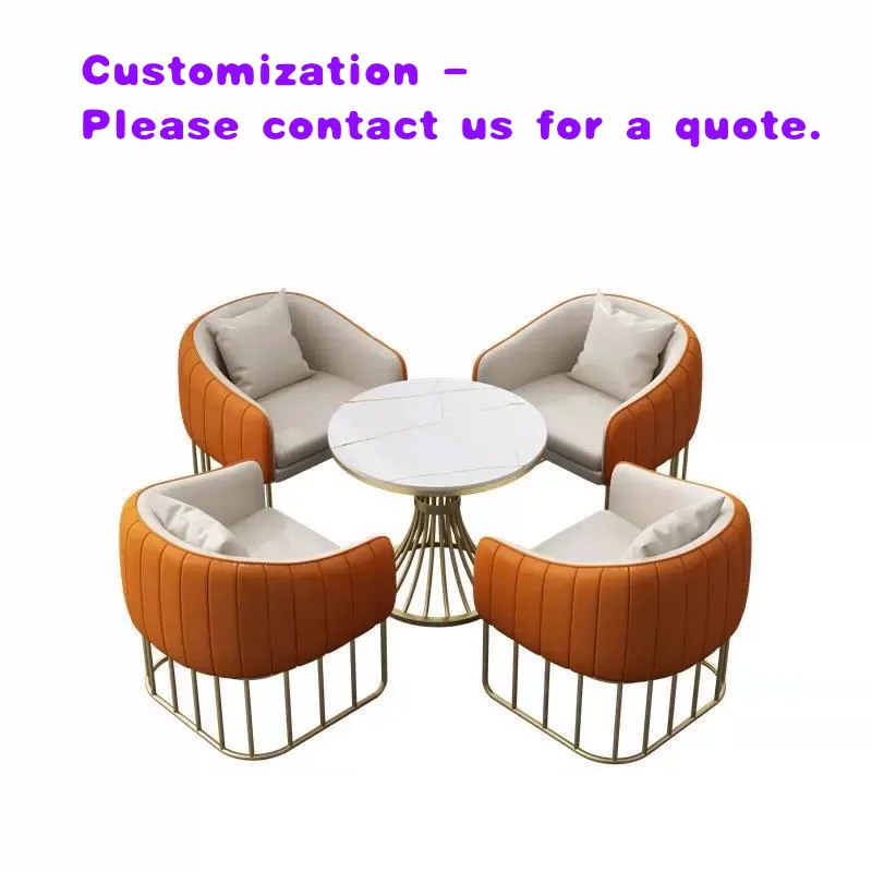 custom.Direct Selling Restaurant Furniture Modern Luxury Dining Table Set Leather Visitor Hotel Chair Metal Leg Round Dining Tab