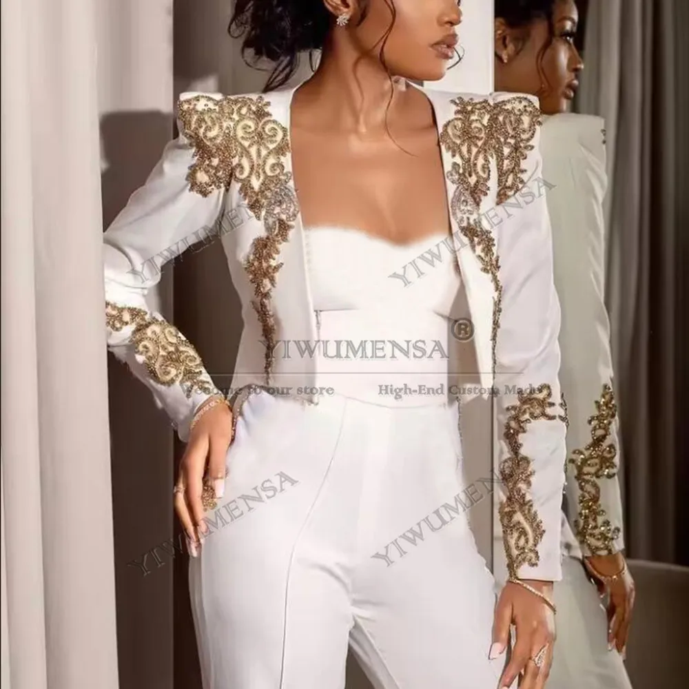 أنيقة بلورات مطرز الدعاوى النساء مخصصة واحدة الصدر حفلة موسيقية السترة Laides الأعمال مكتب العروس فساتين الأم 2 قطعة #2