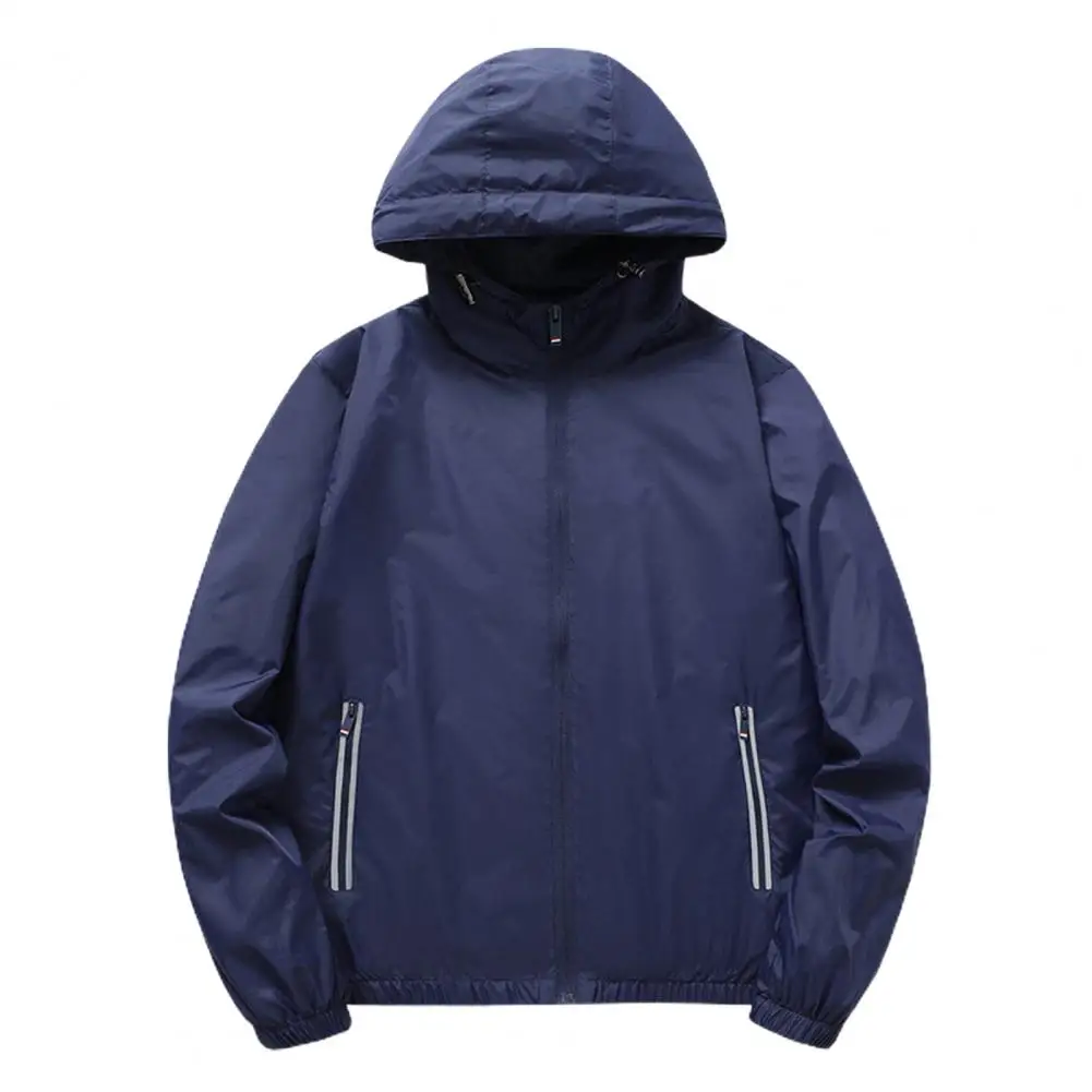 

Trendy Men Windbreaker Drawstring Slim Fit Windproof Jacket Spring Autumn Hooded Pockets Solid Color Jacket Coat