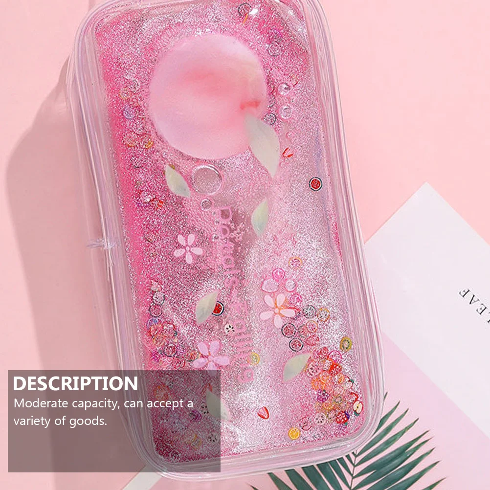 

1Pcs Quicksand Peach Pattern PVC Pen Bag Shiny Pencil Case Portable Stationery Pouch Shiny Pen Bag Pencil Case