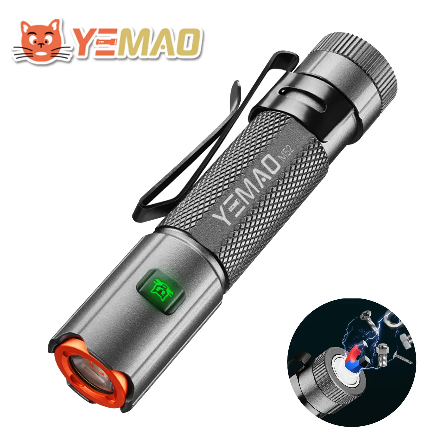 

YEMAO M52 Mini Flashlight Emergency Torch Rechargeable Portable Lantern Hand Lamp Camping Light 1500LM Tail Magnet Metal Clip