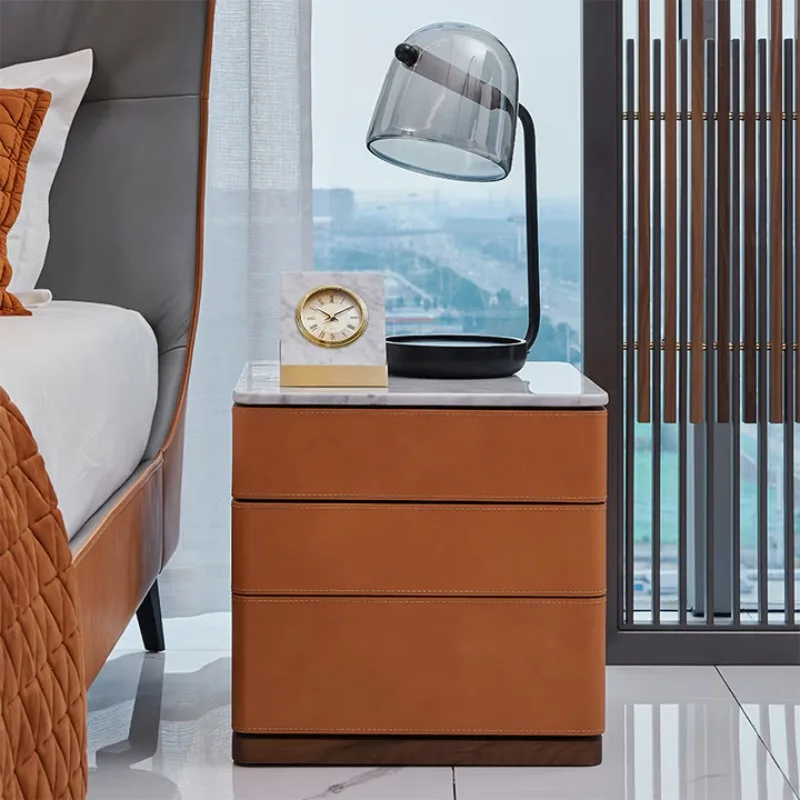 Italian minimalist marble bedside table walnut solid wood bedside table