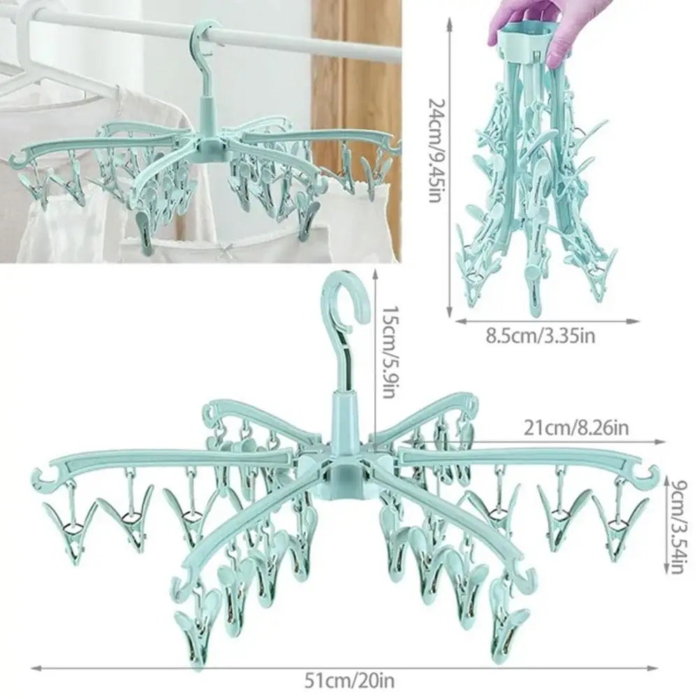 Percha plegable para secadora de ropa, perchero portátil ligero a prueba de viento para el hogar, almacenamiento de ropa para niños y adultos, 24 Clips