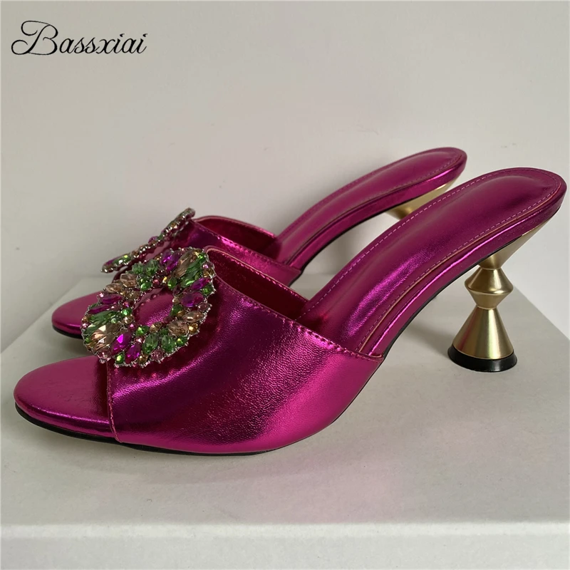 

Современные сандалии с разноцветными стразами и пряжкой, женские летние сандалии из натуральной кожи на металлическом каблуке с босоножками на пятке